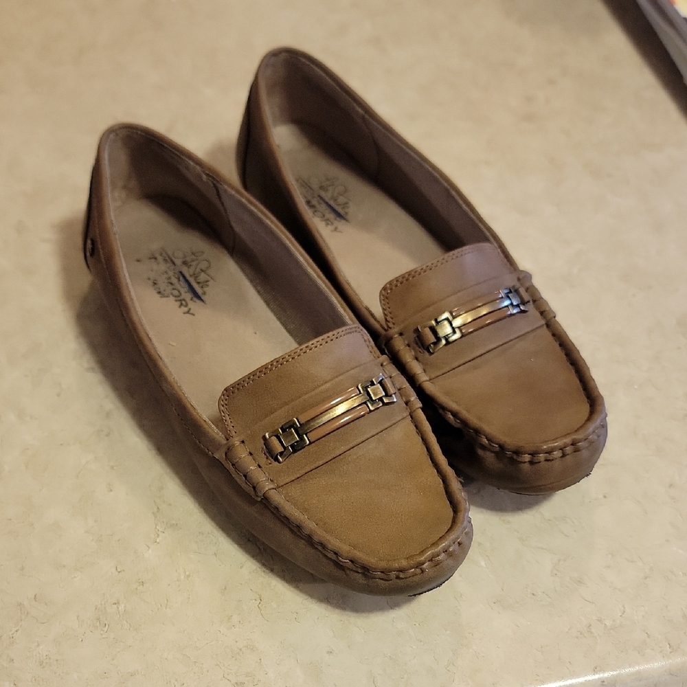 Life Stride Brown Loafers with Gold Accent